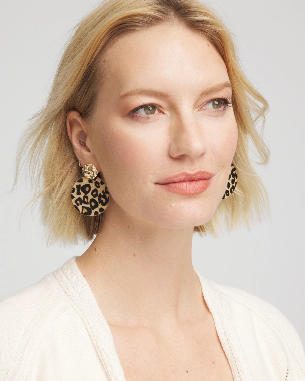 Chico's Round Haircalf Earrings NEUTRAL