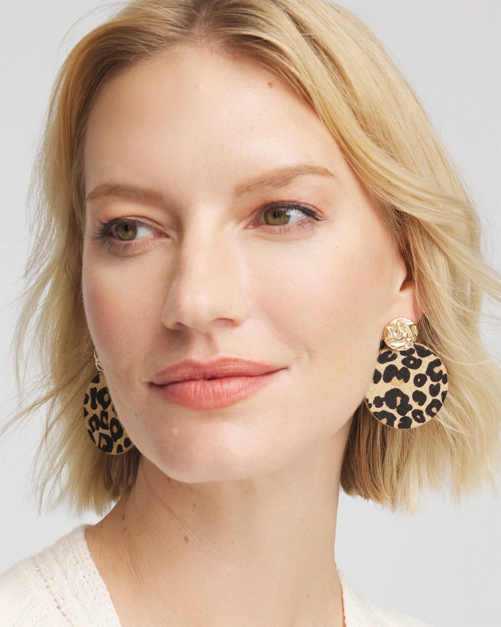Chico's Round Haircalf Earrings NEUTRAL