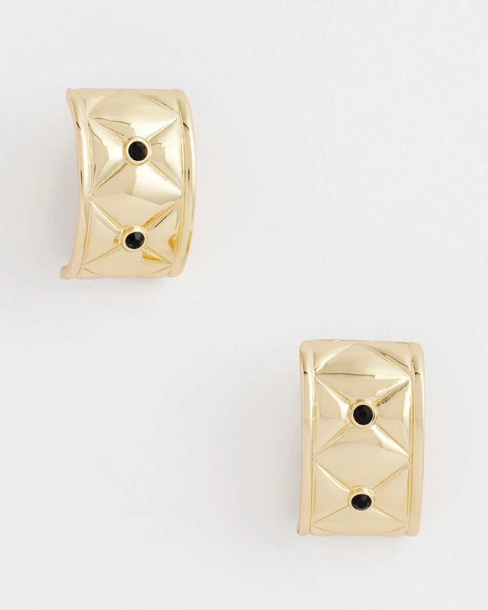 Chico's Black & Gold Quilted  Clip on Earrings GOLD