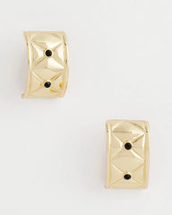 Chico's Black & Gold Quilted  Clip on Earrings GOLD