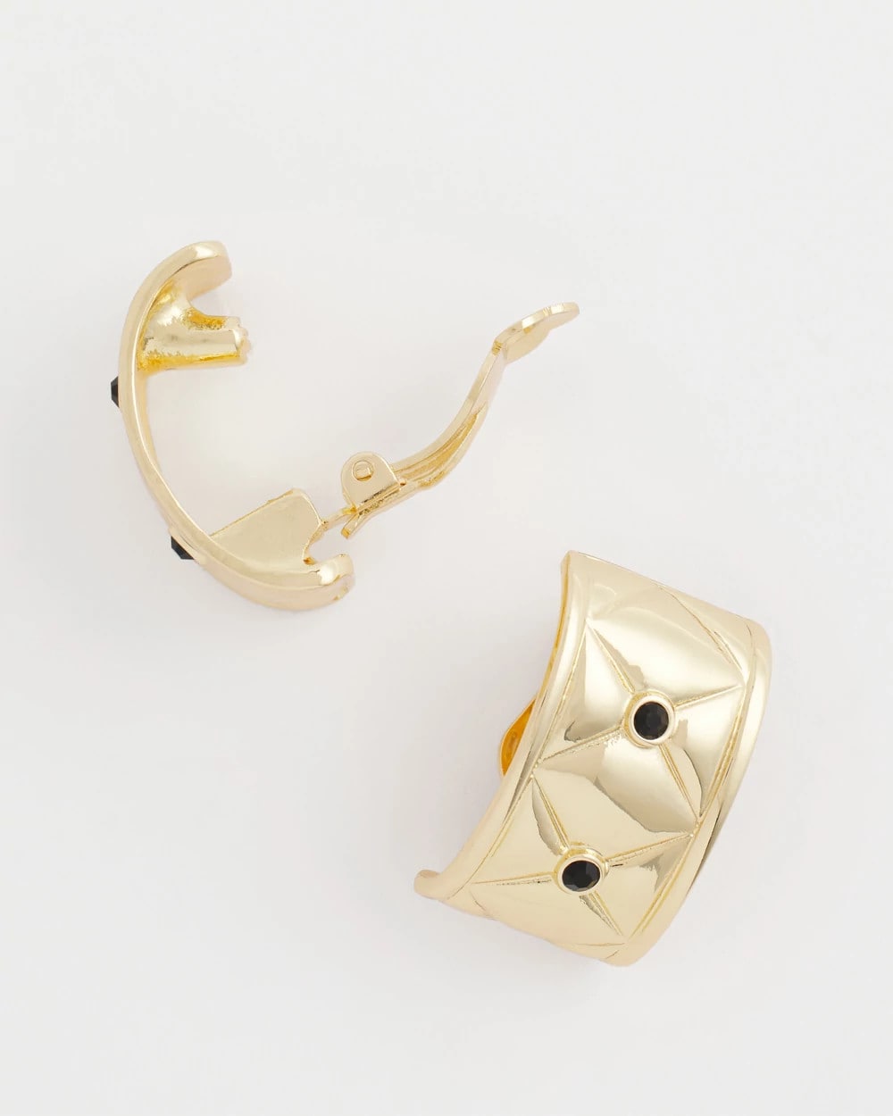Chico's Black & Gold Quilted  Clip on Earrings GOLD