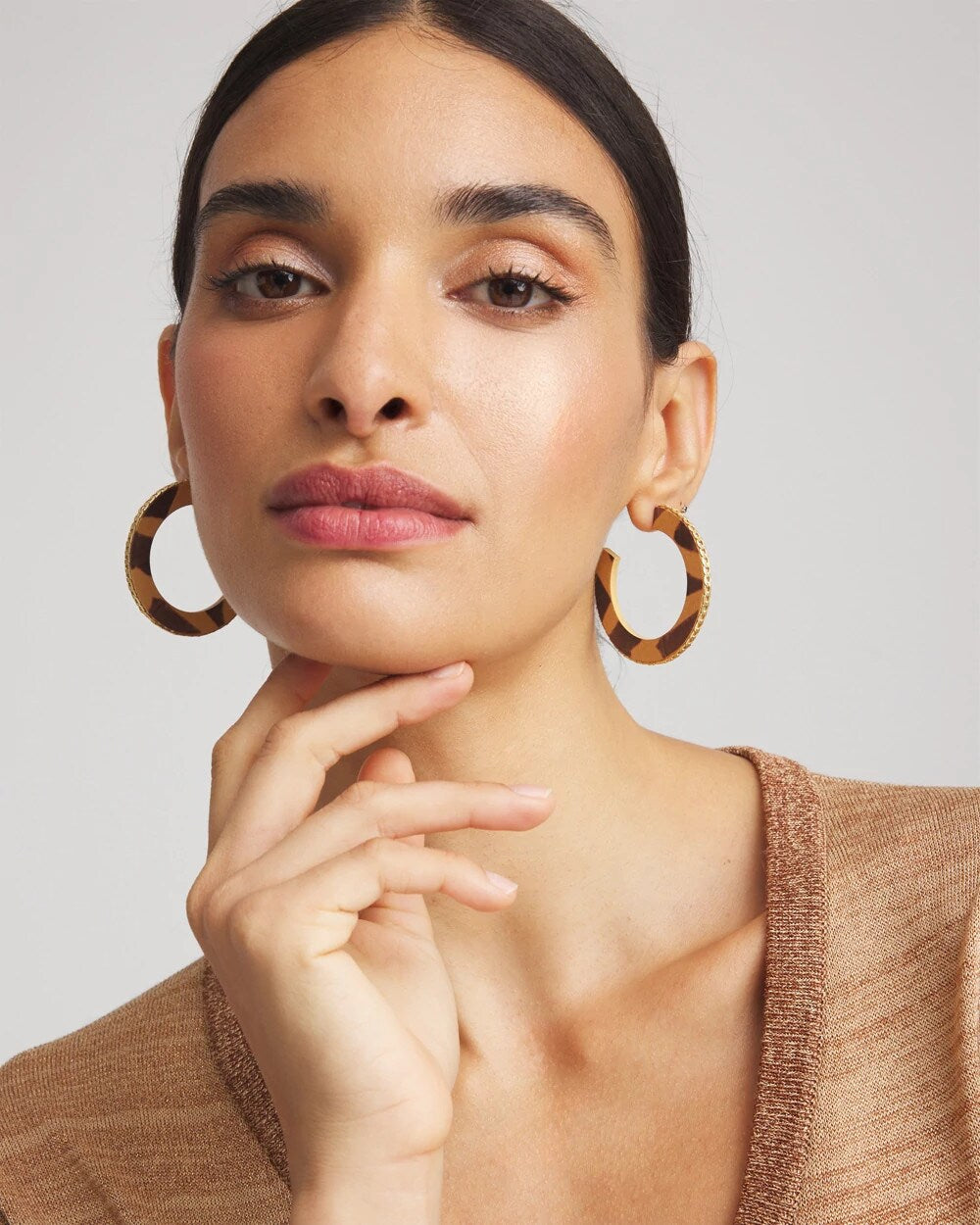 Chico's Animal Wood Hoop Earrings NEUTRAL