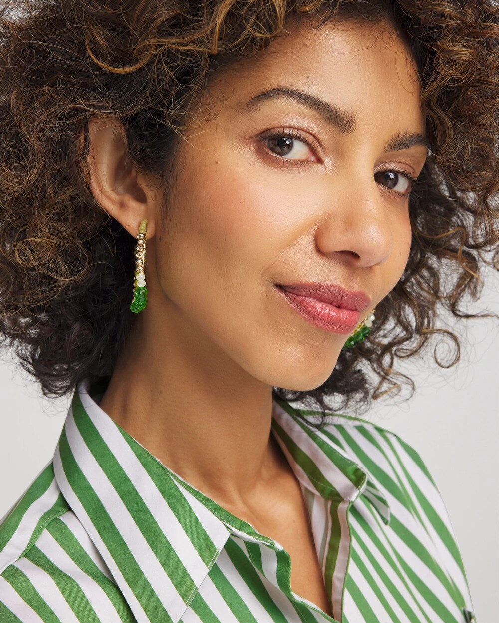 Chico's No Droop® Beaded Hoop Earrings GREEN