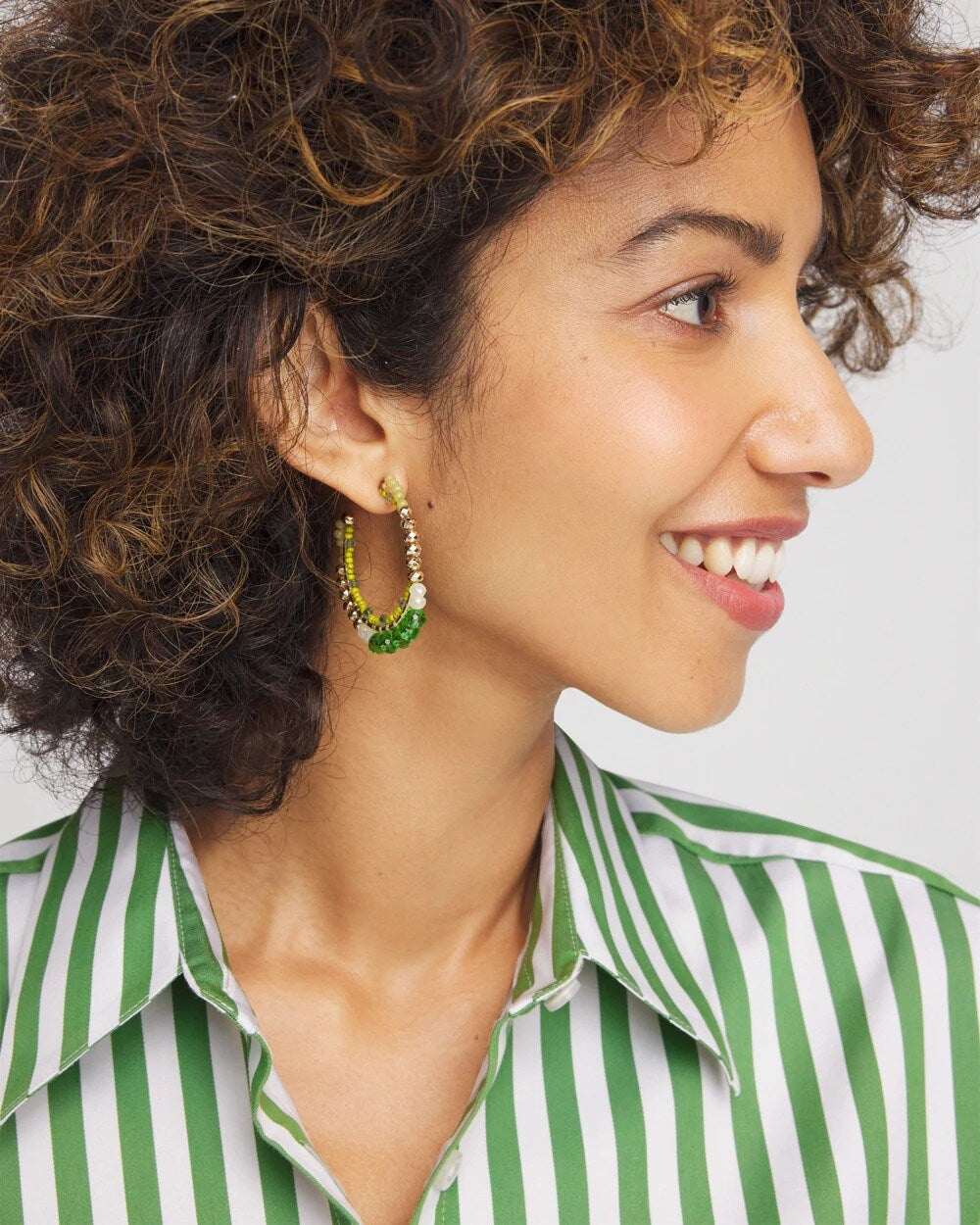 Chico's No Droop® Beaded Hoop Earrings GREEN