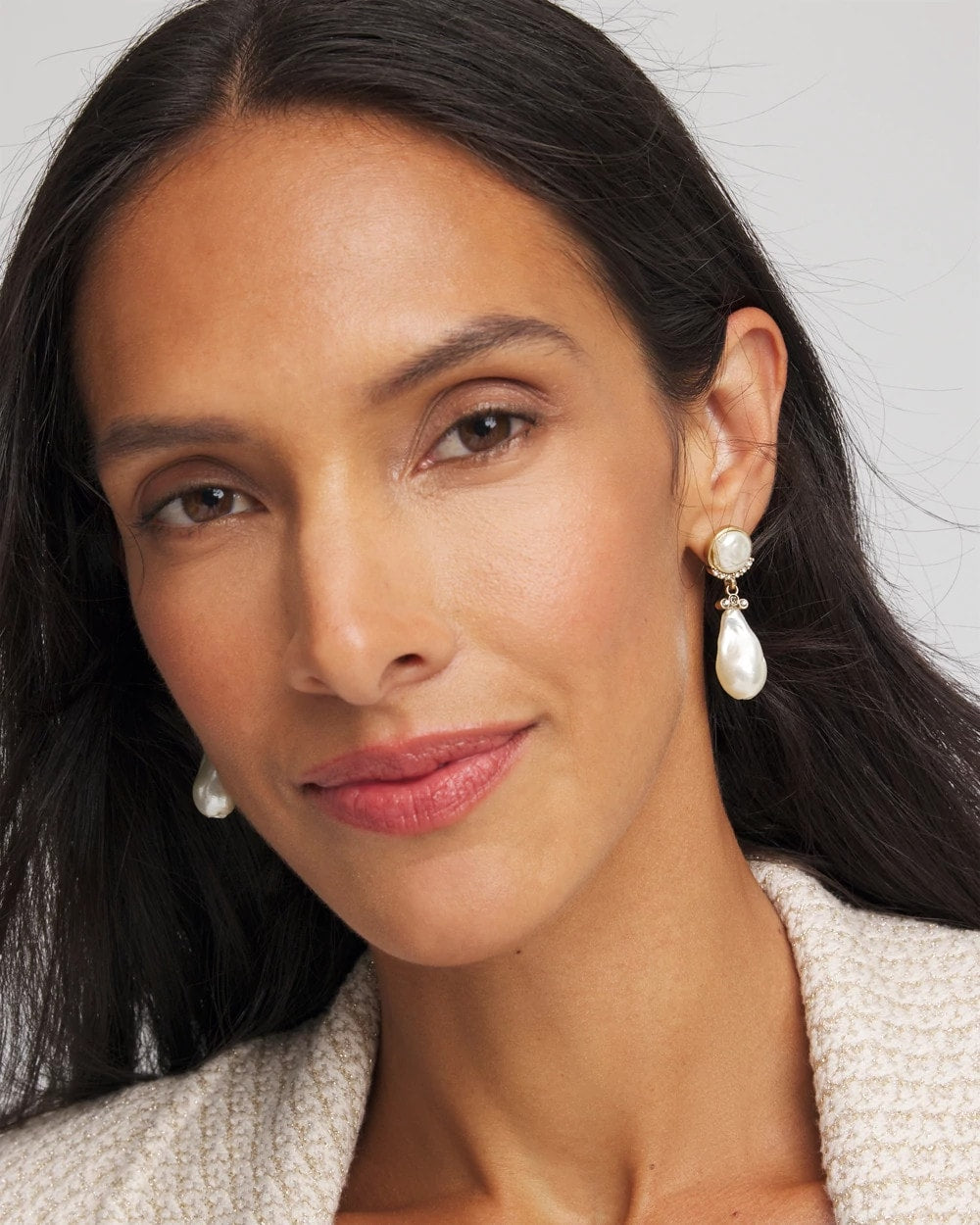 Chico's Faux Pearl Drop Earrings NEUTRAL