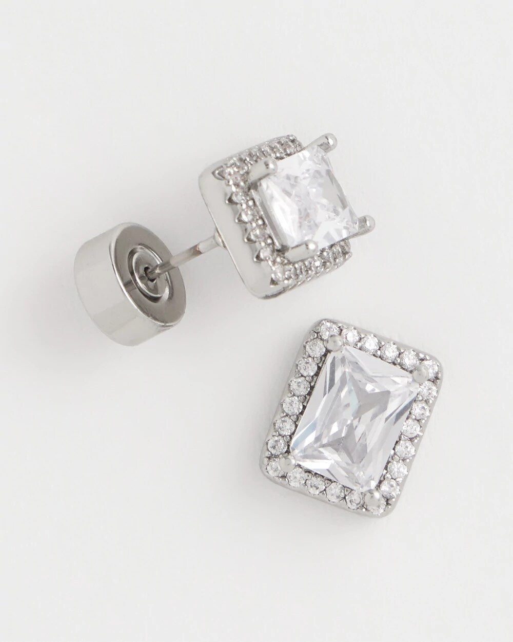 Chico's Silver Emerald Cut Stud Earrings SILVER