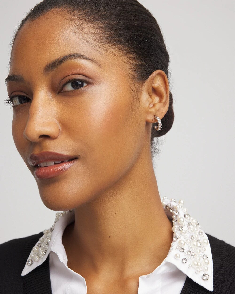 Chico's Silvertone Crystal Mini Hoop Earrings SILVER