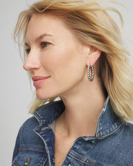Chico's Silvertone Beaded Hoop Earrings SILVER