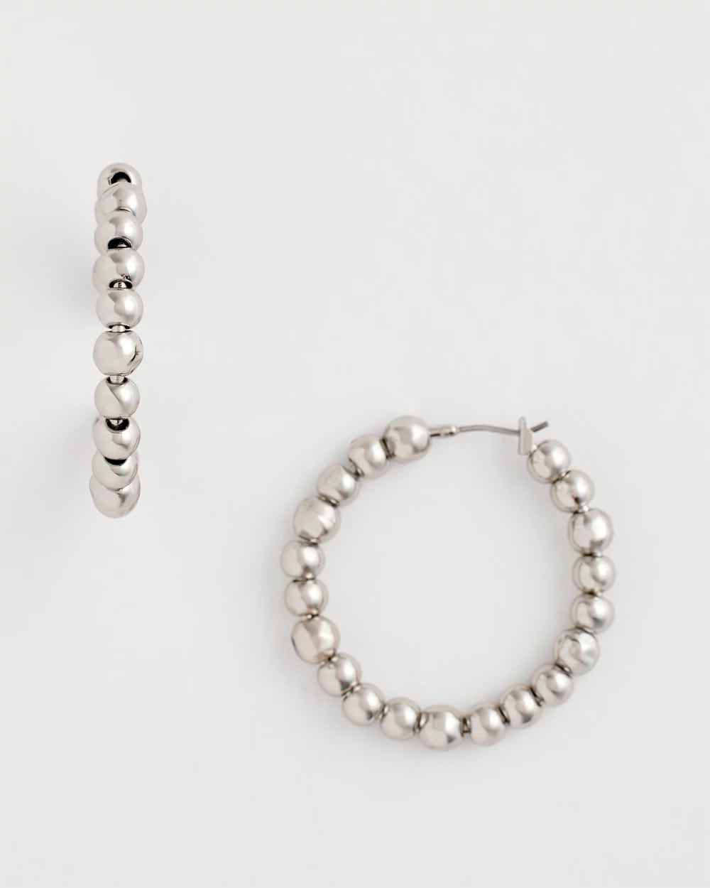 Chico's Silvertone Beaded Hoop Earrings SILVER