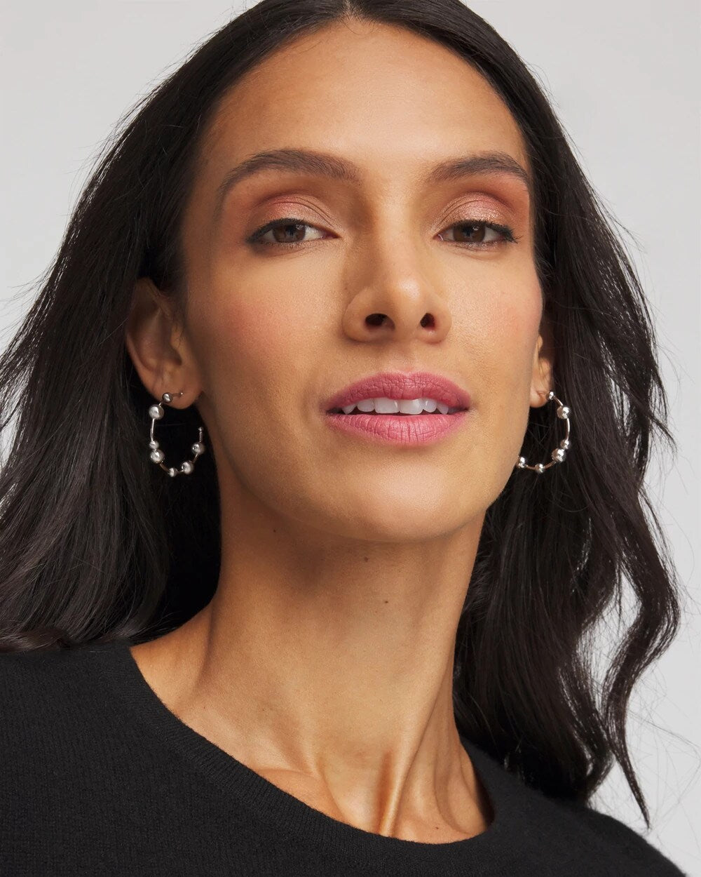 Chico's Silvertone Beaded Hoop Earrings SILVER