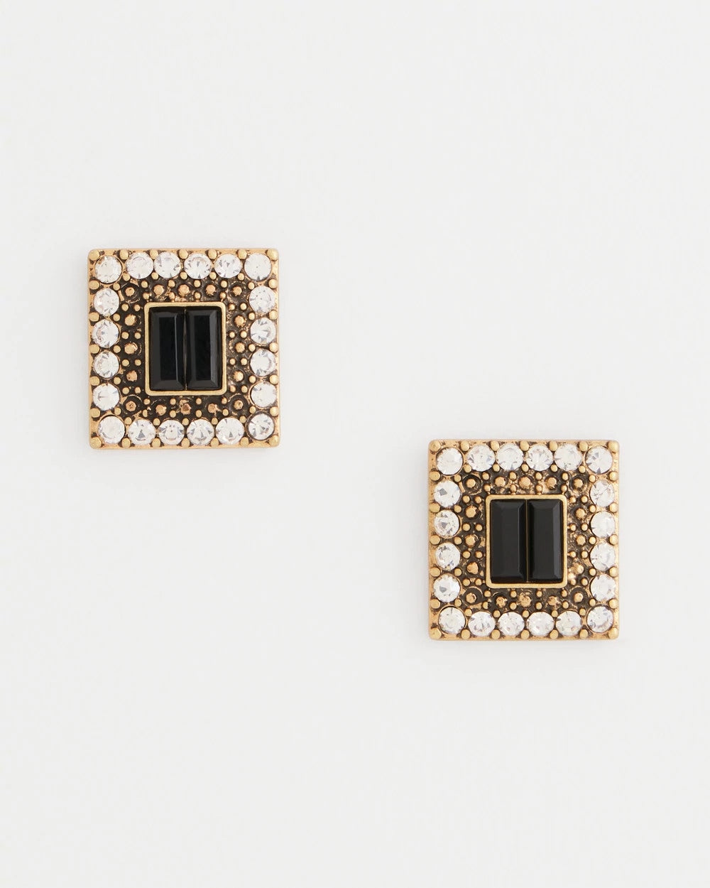 Chico's Black & Goldtone Square Stud Earrings BLACK/GOLD