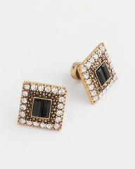 Chico's Black & Goldtone Square Stud Earrings BLACK/GOLD