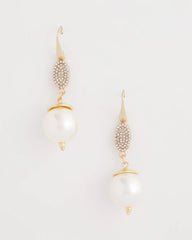Chico's Faux Pearl and Pave Drop Earrings PEARL