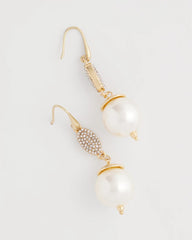 Chico's Faux Pearl and Pave Drop Earrings PEARL