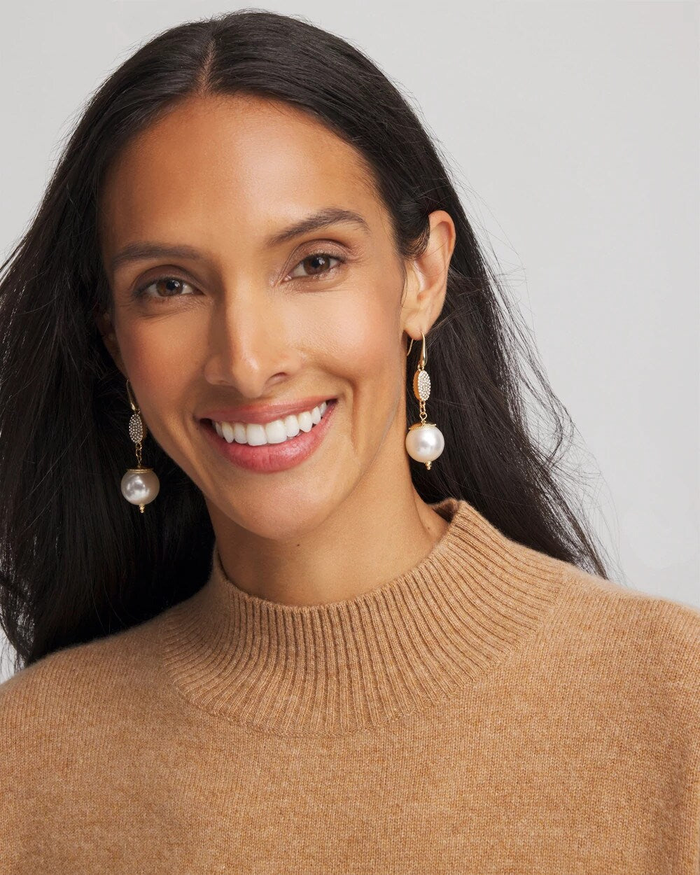 Chico's Faux Pearl and Pave Drop Earrings PEARL
