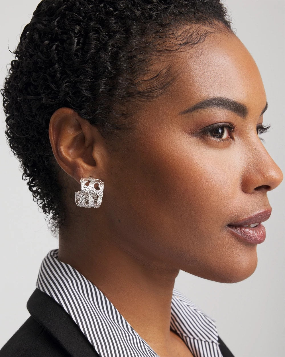 Chico's No Droop® Cutout Silvertone Hoop Earrings SILVER