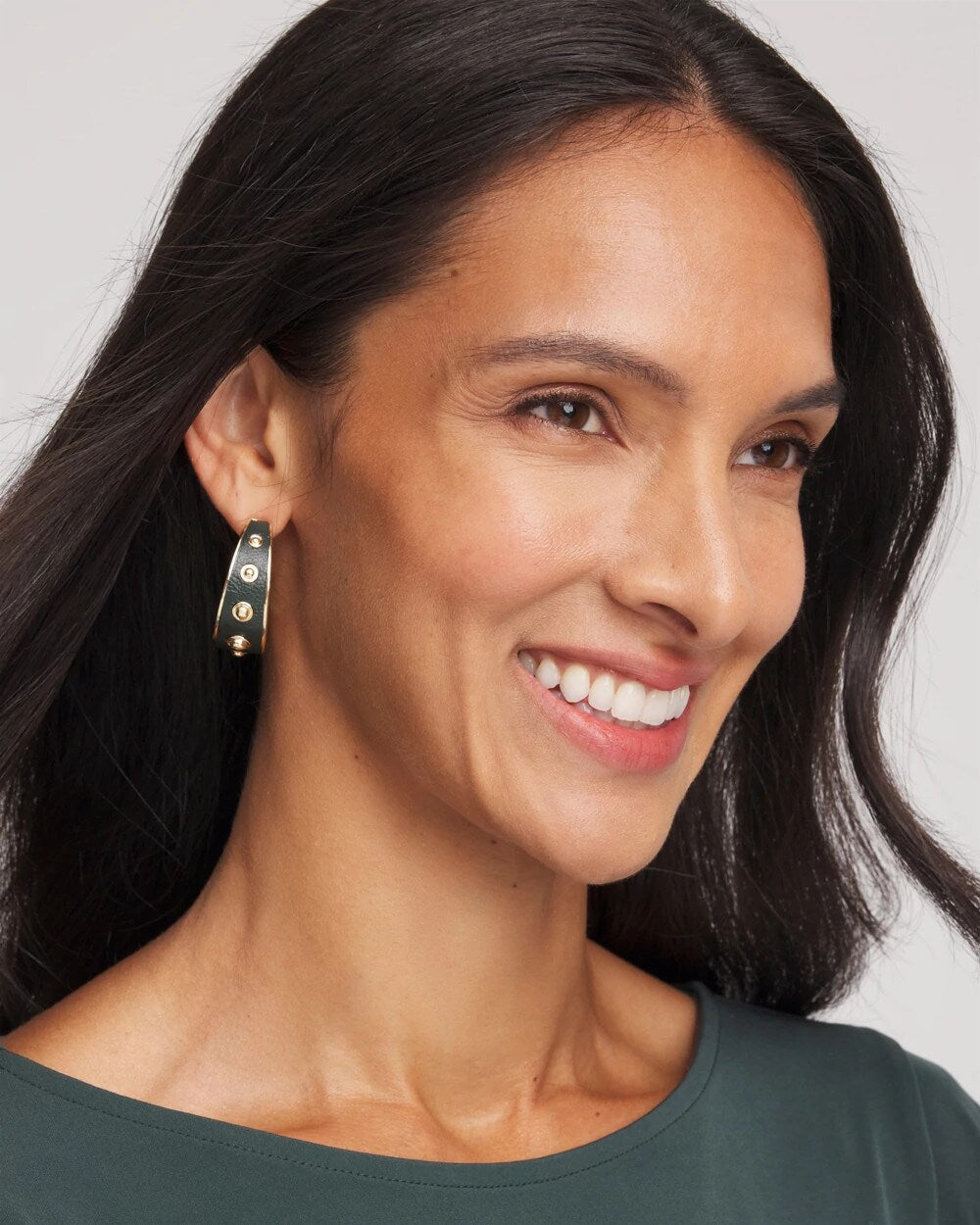 Chico's No Droop® Green & Gold Hoop Earrings GREEN