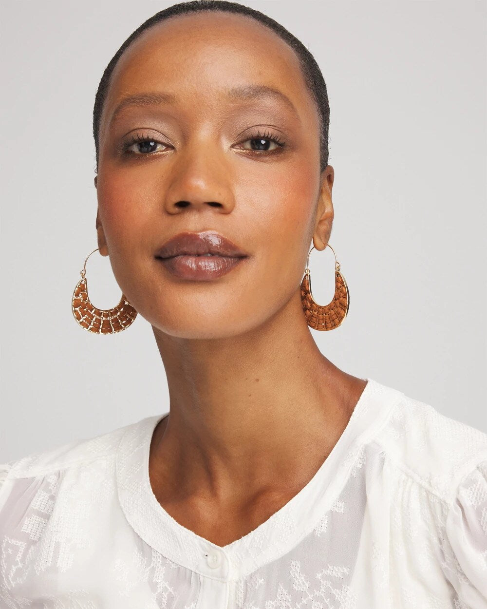 Chico's Leather Half-Moon Hoop Earrings NEUTRAL