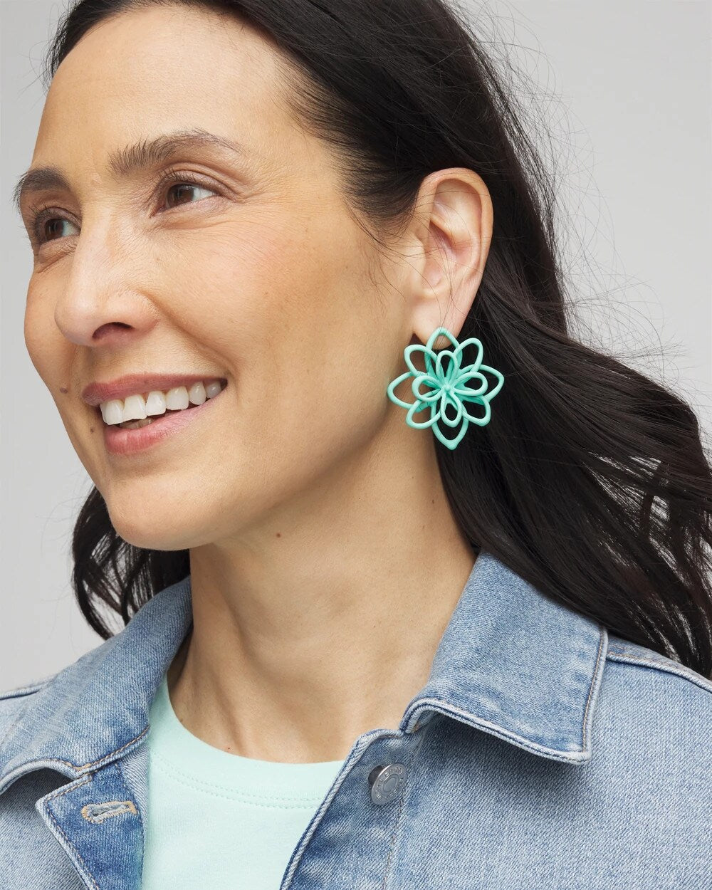 Chico's No Droop™ Teal  Flower Stud Earrings TEAL