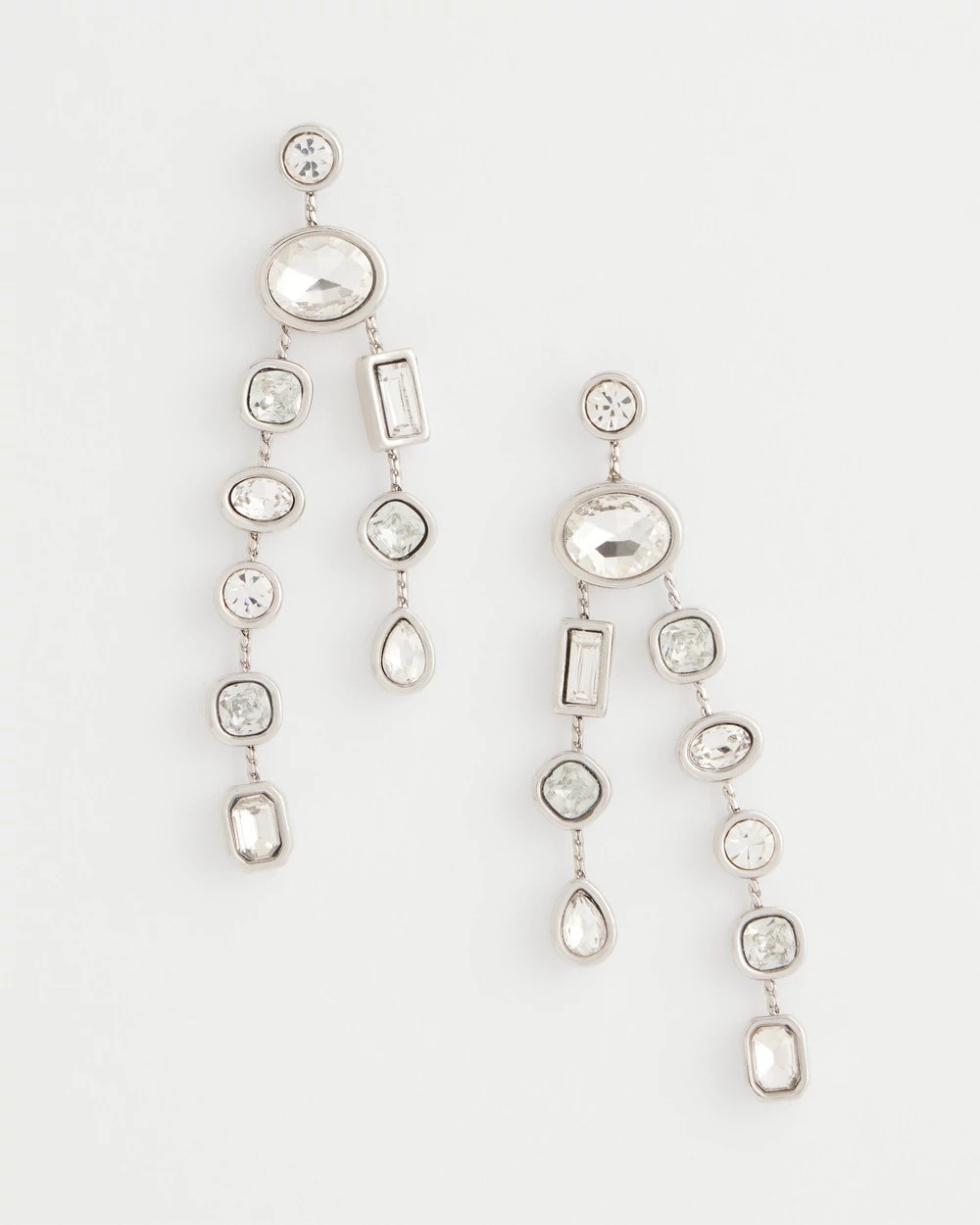 Chico's Bezel Set Linear Silvertone Earrings SILVER