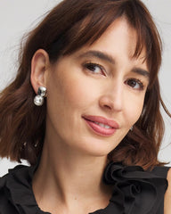 Chico's No Droop™ Silver Tone Crystal Clip-On Earrings