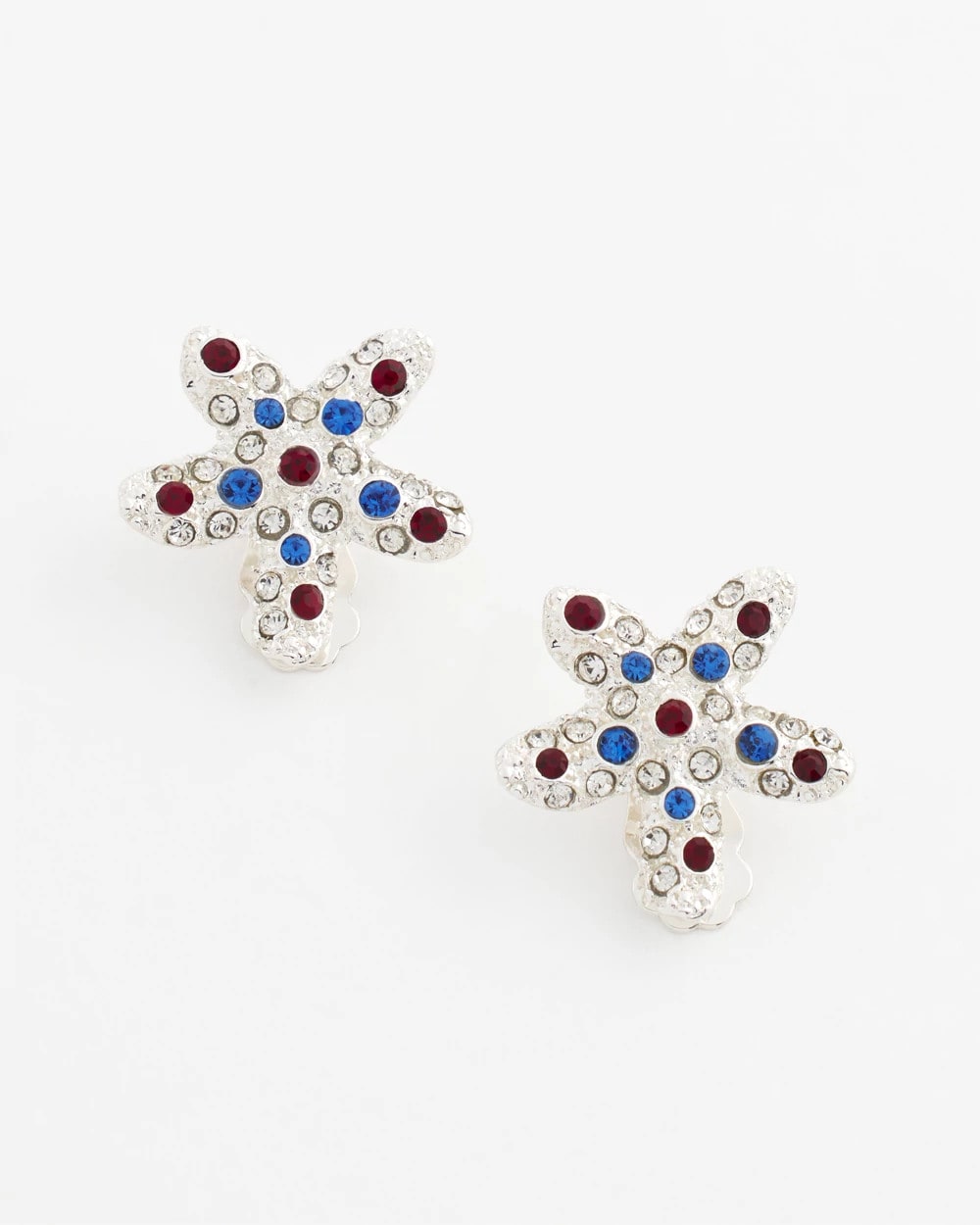 Chico's Red White & Blue Starfish Clip-On Earrings SILVER