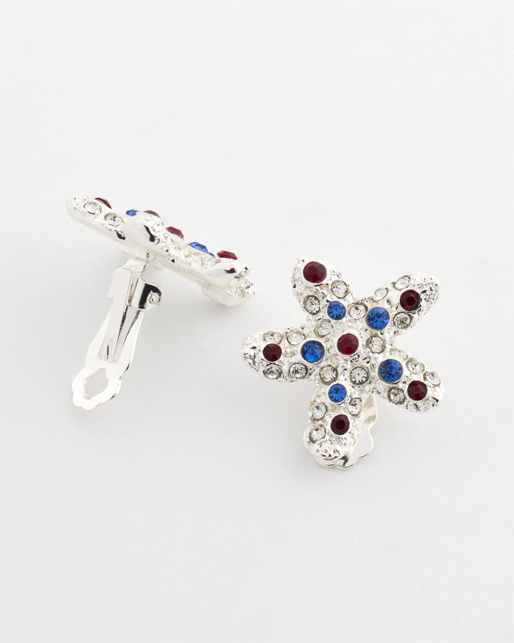 Chico's Red White & Blue Starfish Clip-On Earrings SILVER