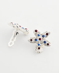 Chico's Red White & Blue Starfish Clip-On Earrings SILVER