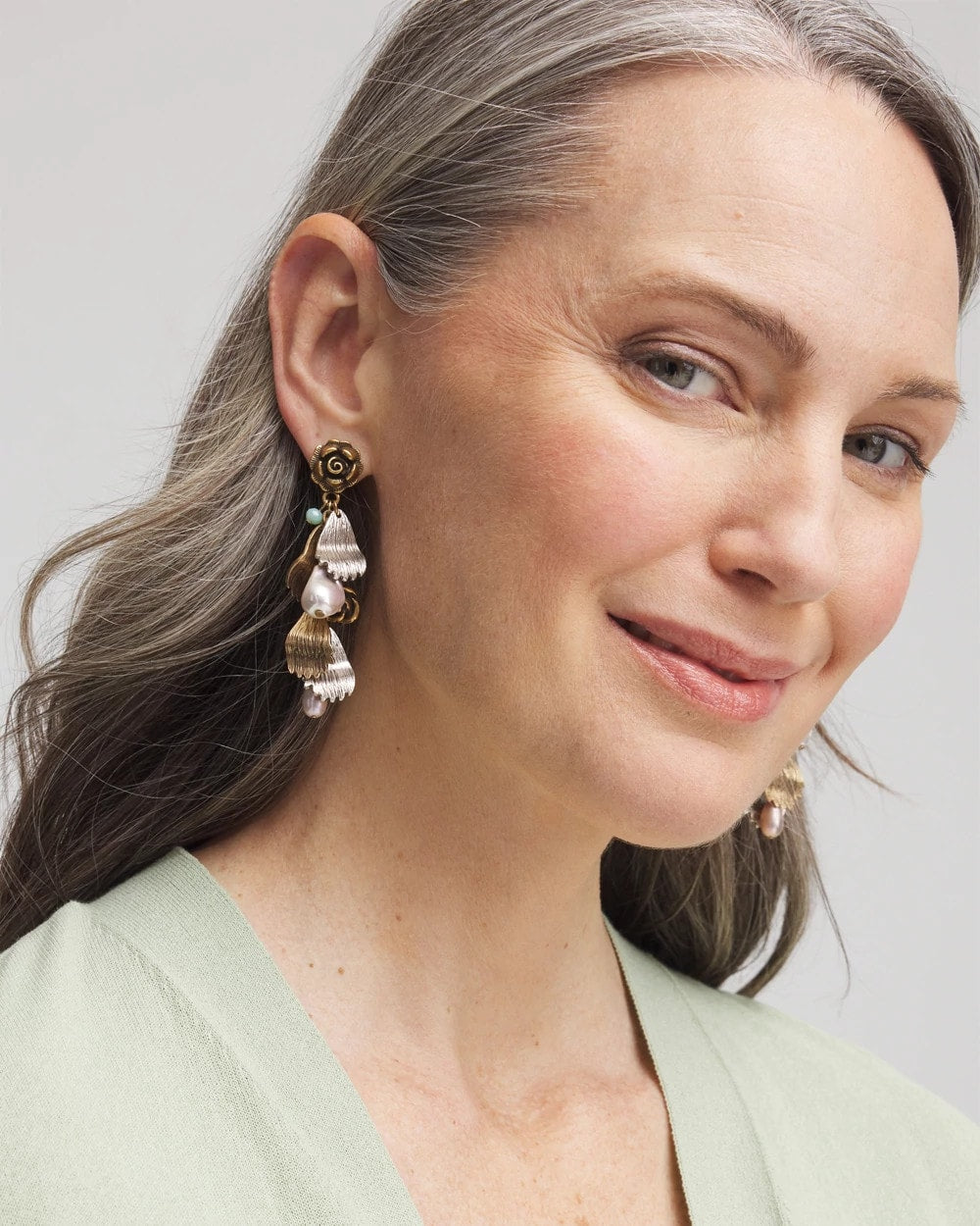 Chico's Floral Pearl Charm Earrings MULTI
