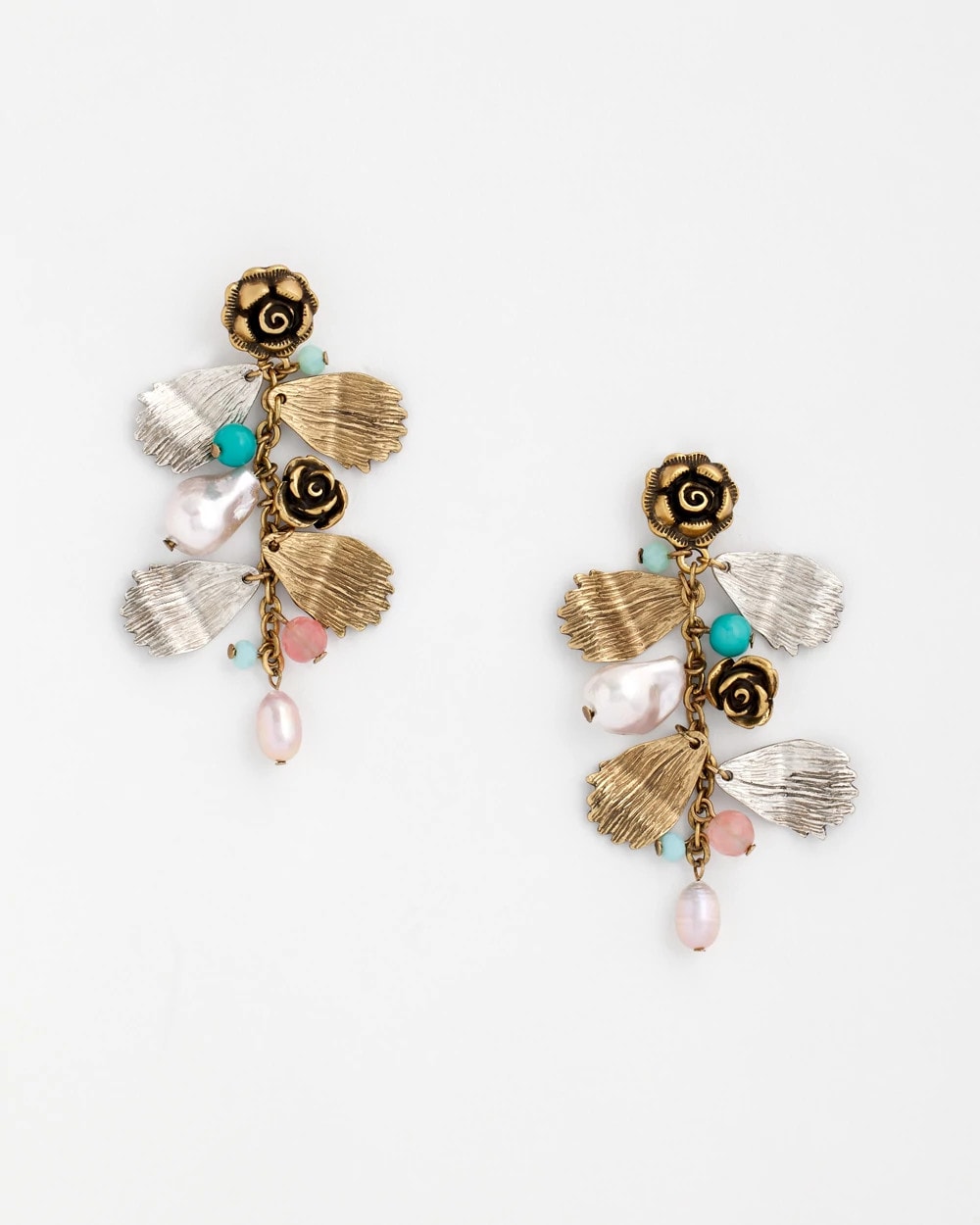 Chico's Floral Pearl Charm Earrings MULTI