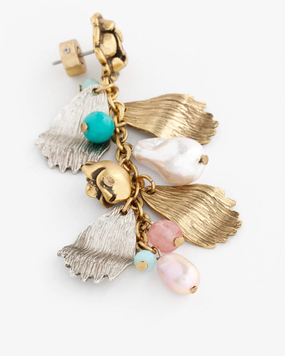 Chico's Floral Pearl Charm Earrings MULTI