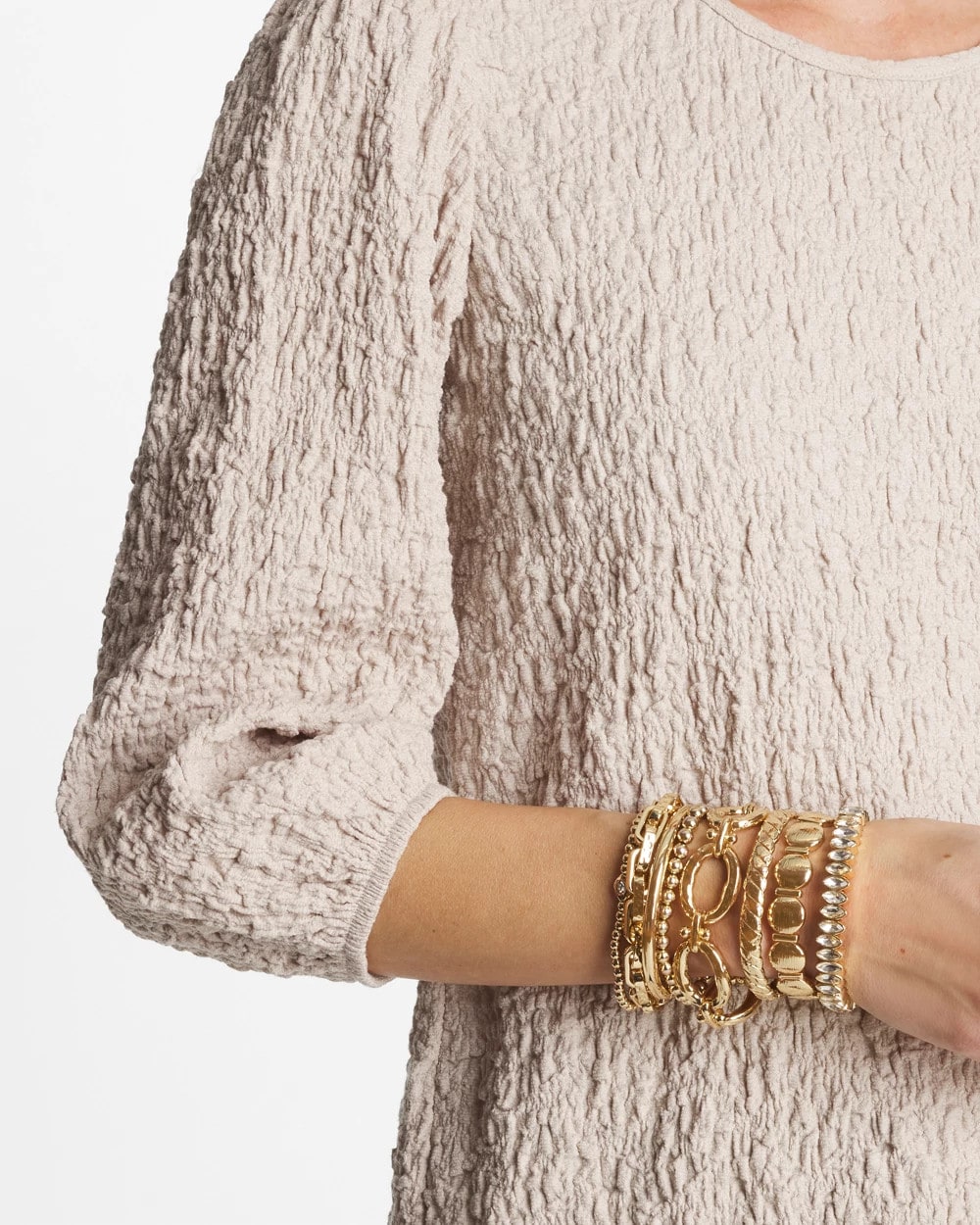 Chico's Textured Circle Stretch Bracelet GOLD