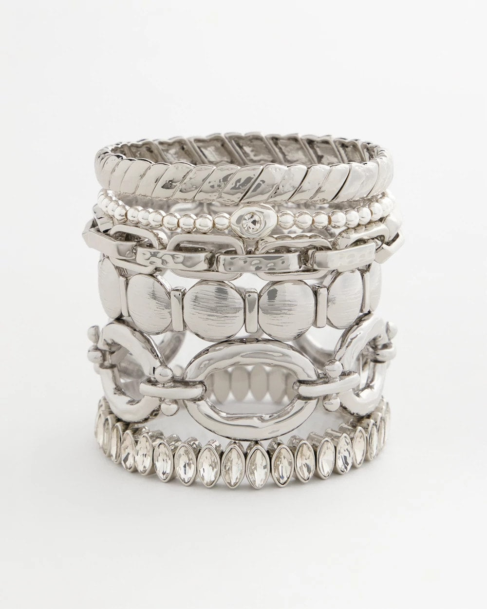 Chico's Silver Textured Circle Stretch Bracelet SILVER