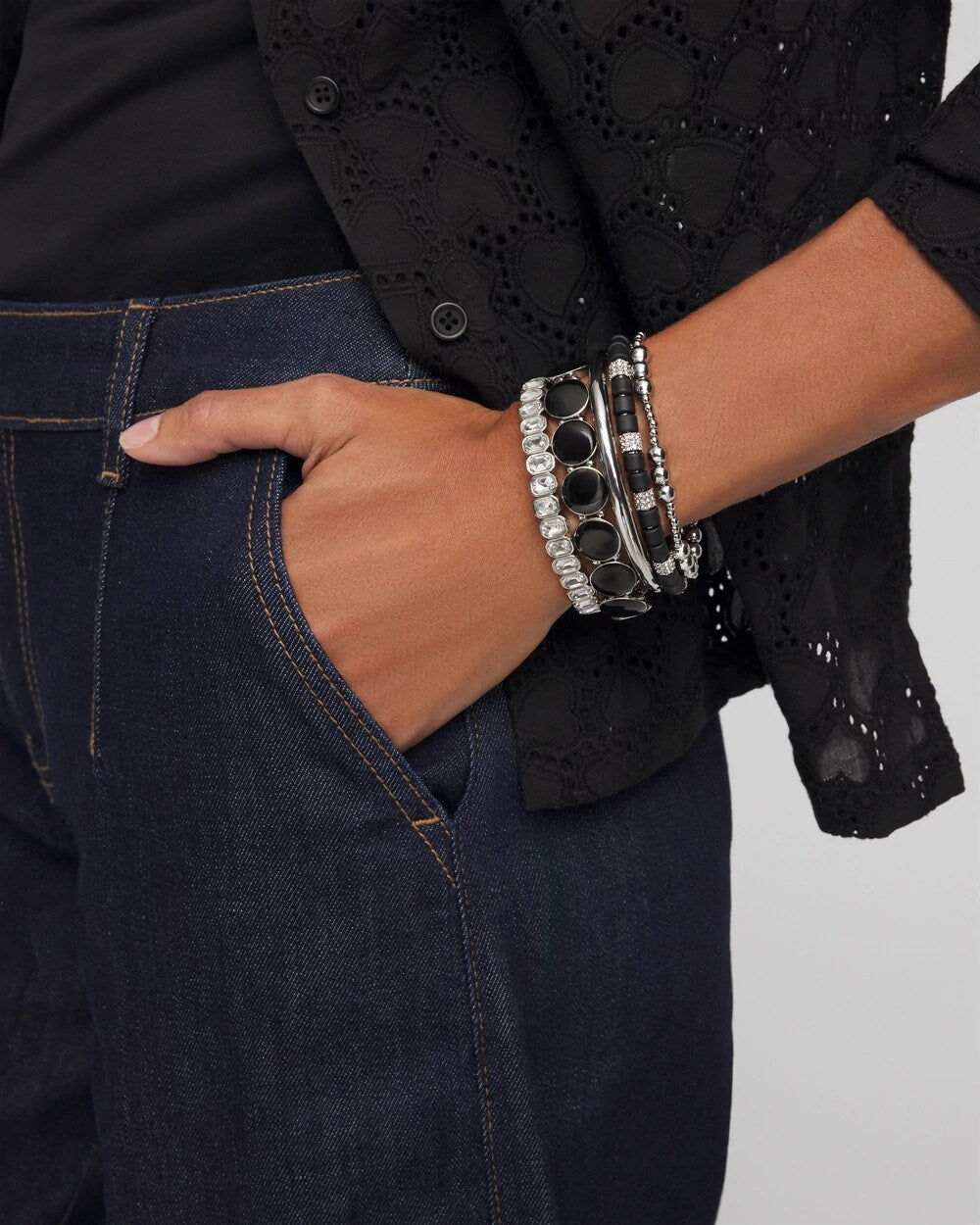 Chico's Reversible Round Stretch Bracelet BLACK