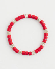 Chico's Red Barrel Bead Stretch Bracelet RED
