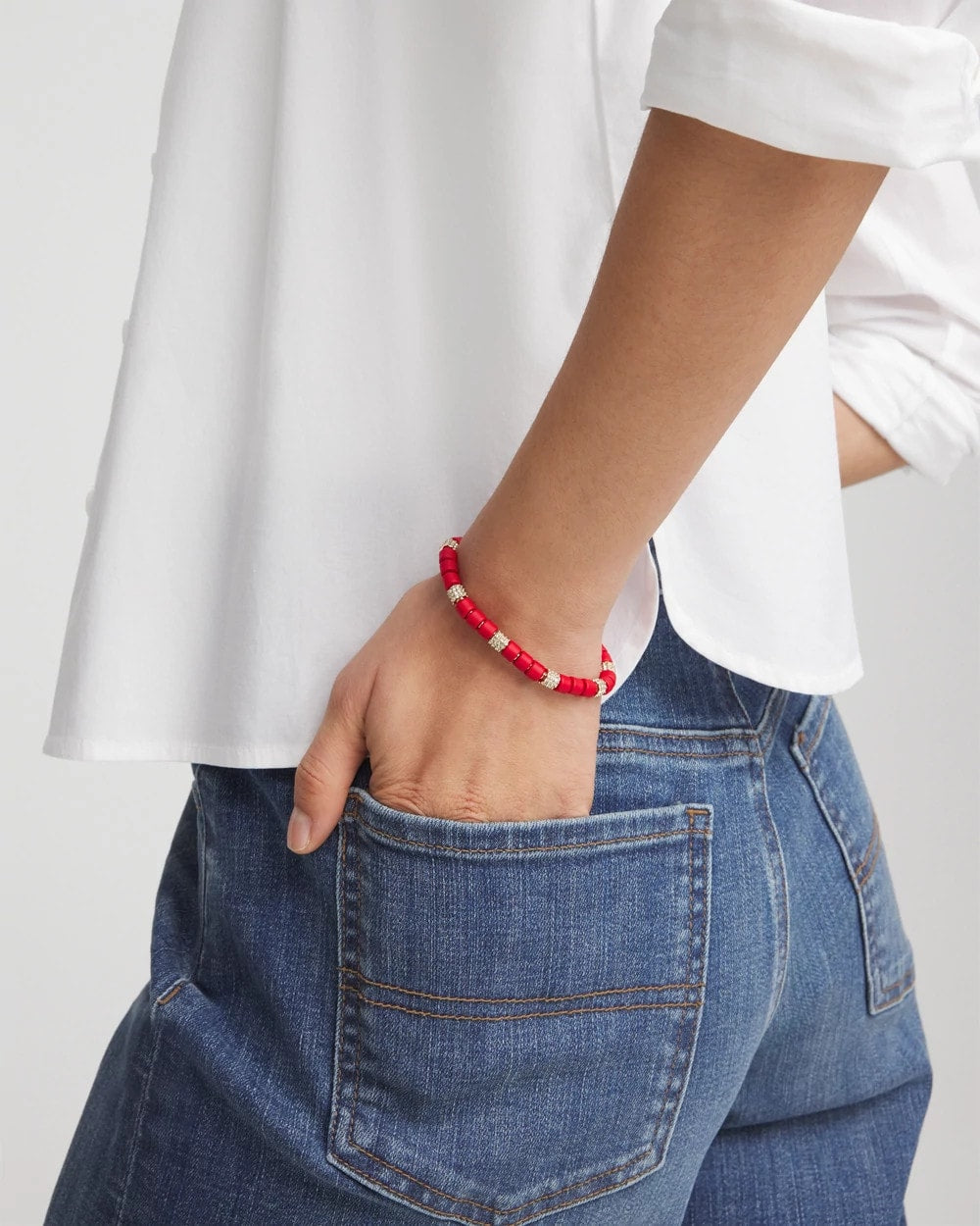 Chico's Red Barrel Bead Stretch Bracelet RED