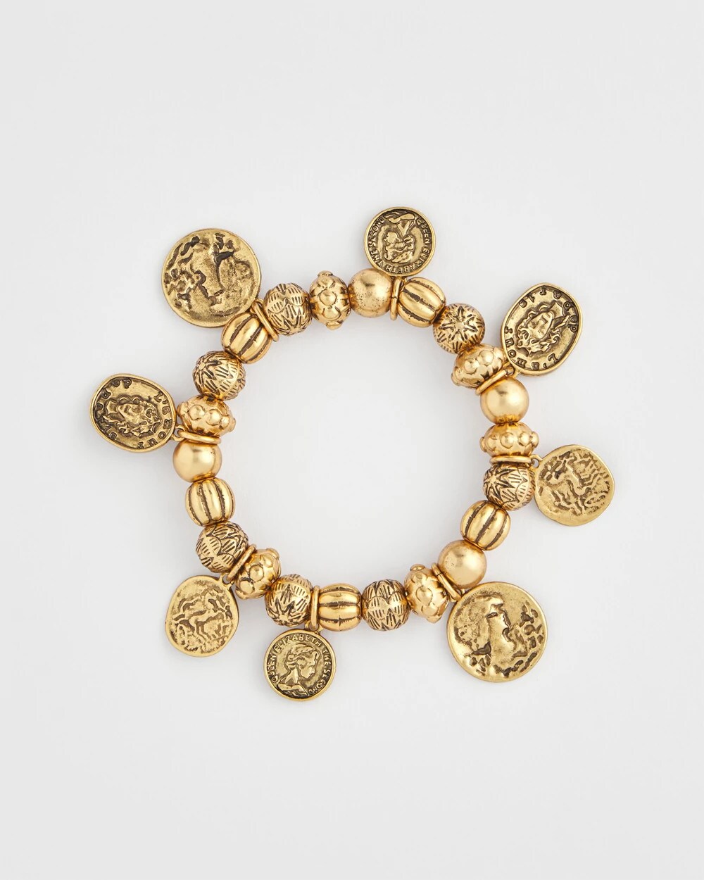 Chico's Coin Charm Stretch Bracelet GOLD