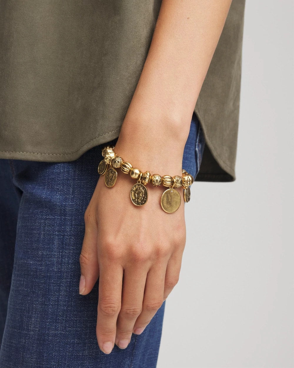 Chico's Coin Charm Stretch Bracelet GOLD