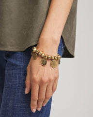 Chico's Coin Charm Stretch Bracelet GOLD