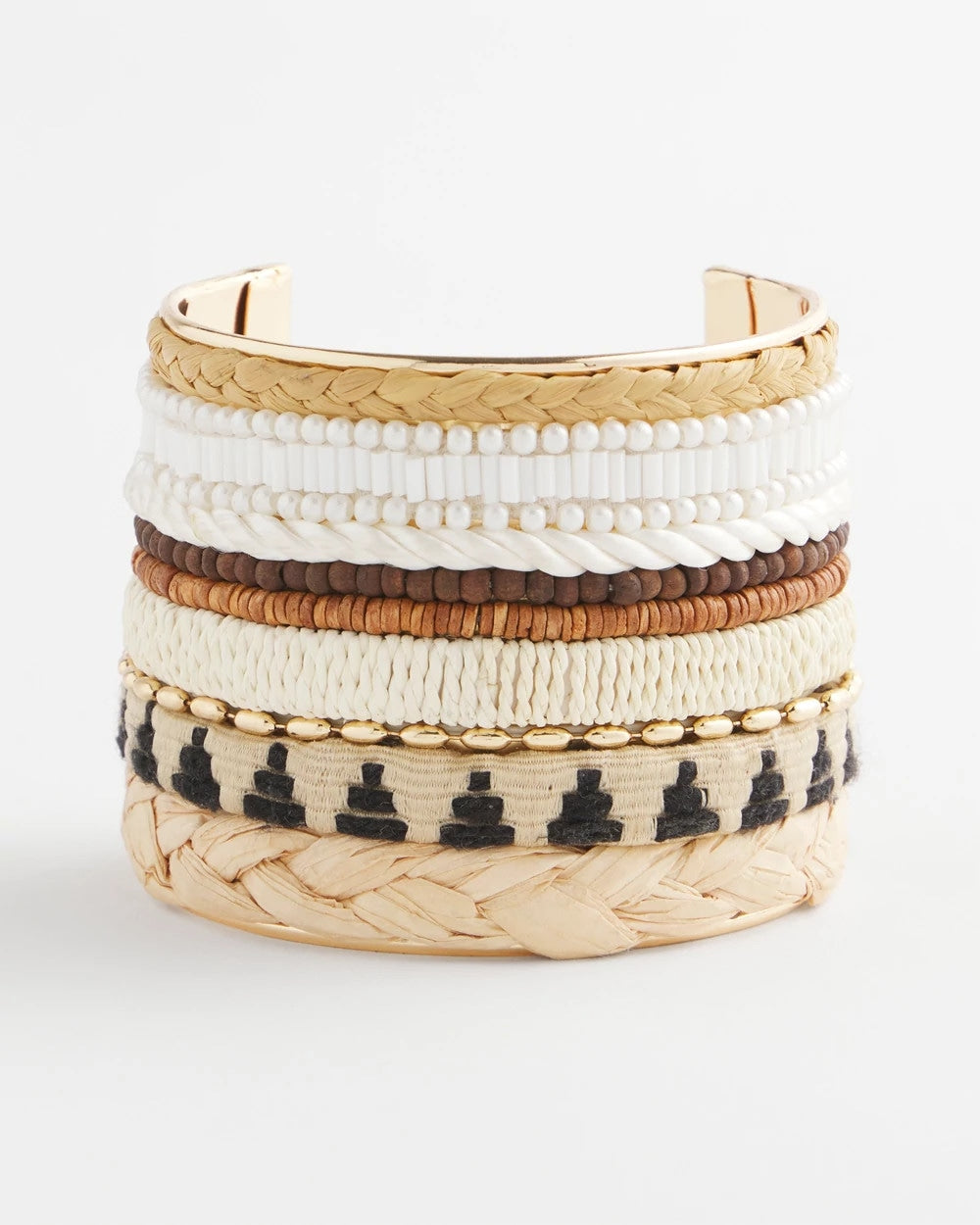 Chico's Mixed Media Textured Cuff Bracelet NEUTRAL