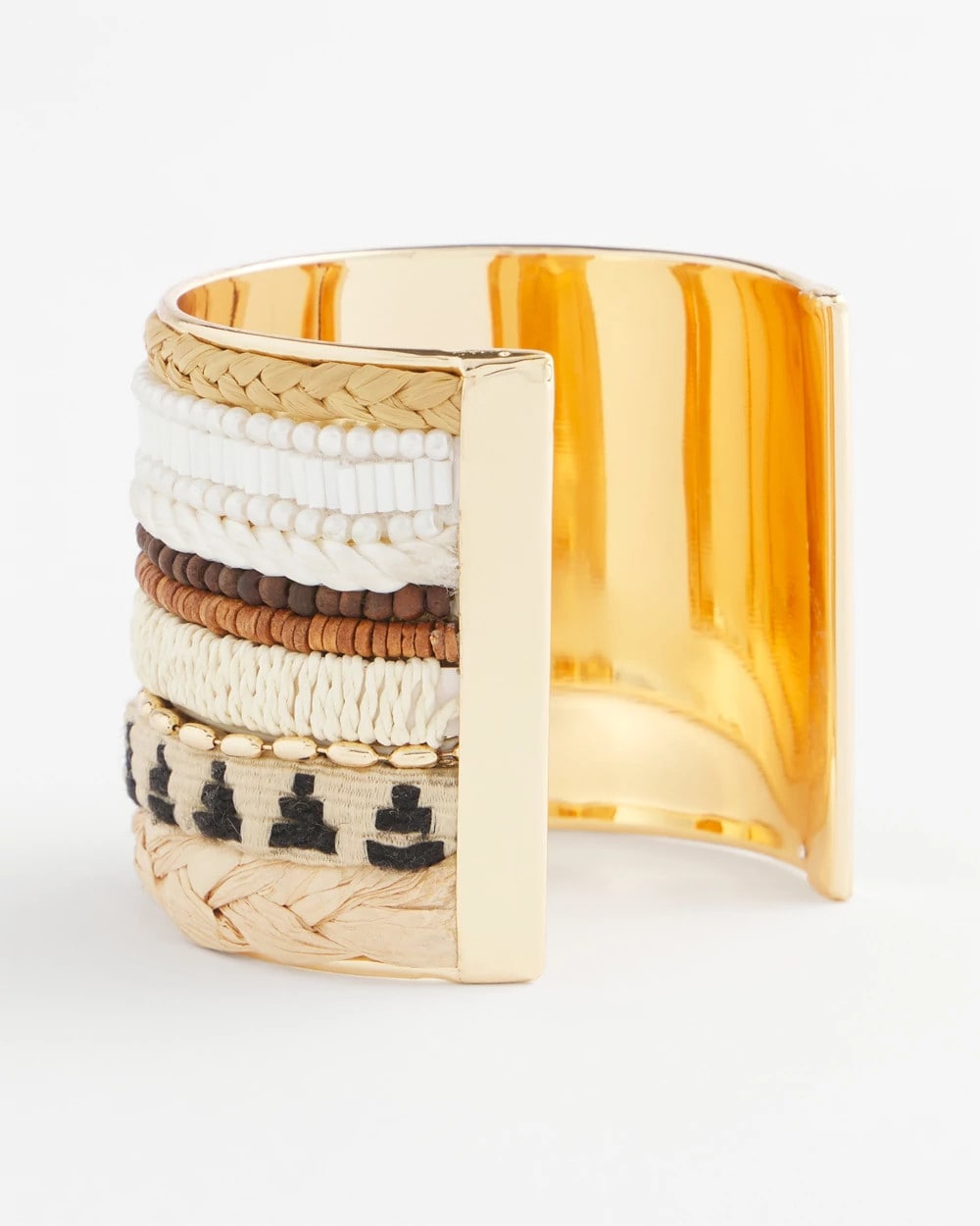 Chico's Mixed Media Textured Cuff Bracelet NEUTRAL