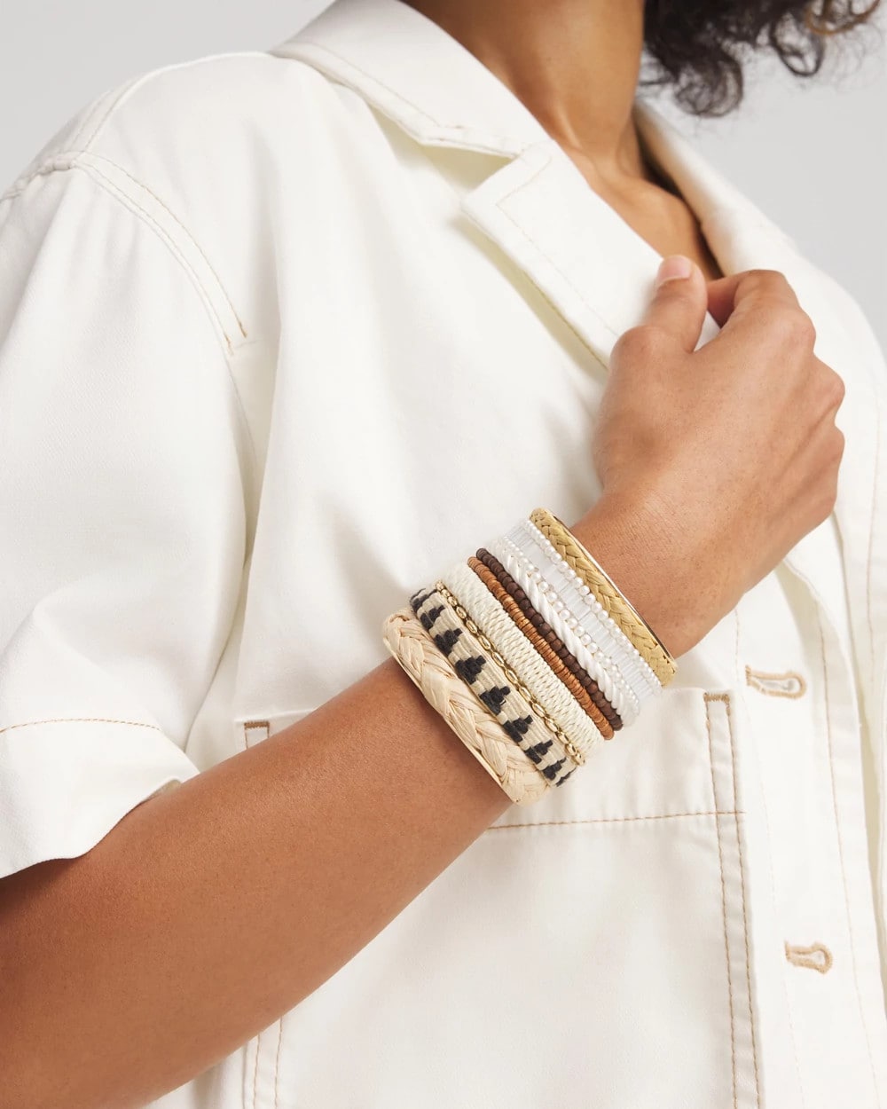 Chico's Mixed Media Textured Cuff Bracelet NEUTRAL