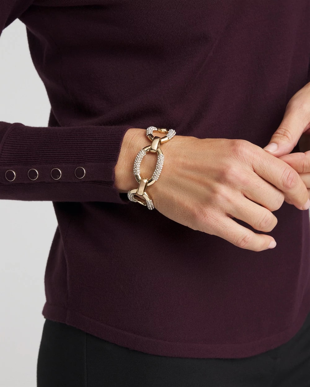Chico's Large Pave Link Toggle Bracelet GOLD