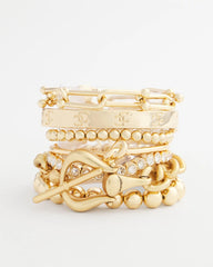 Chico's Small Beaded Gold Tone Stretch Bracelet GOLD