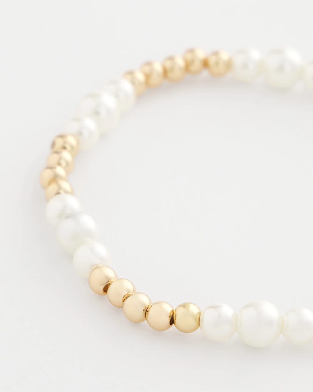 Chico's Goldtone Bead Stretch Bracelet PEARL