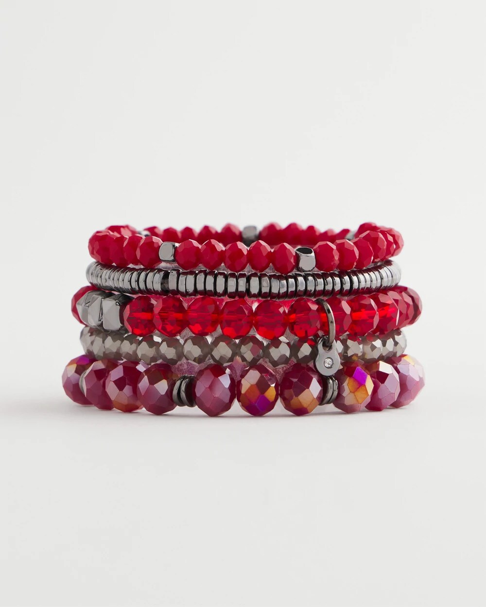 Chico's Red Stretch Set of Five Beaded Bracelets RED