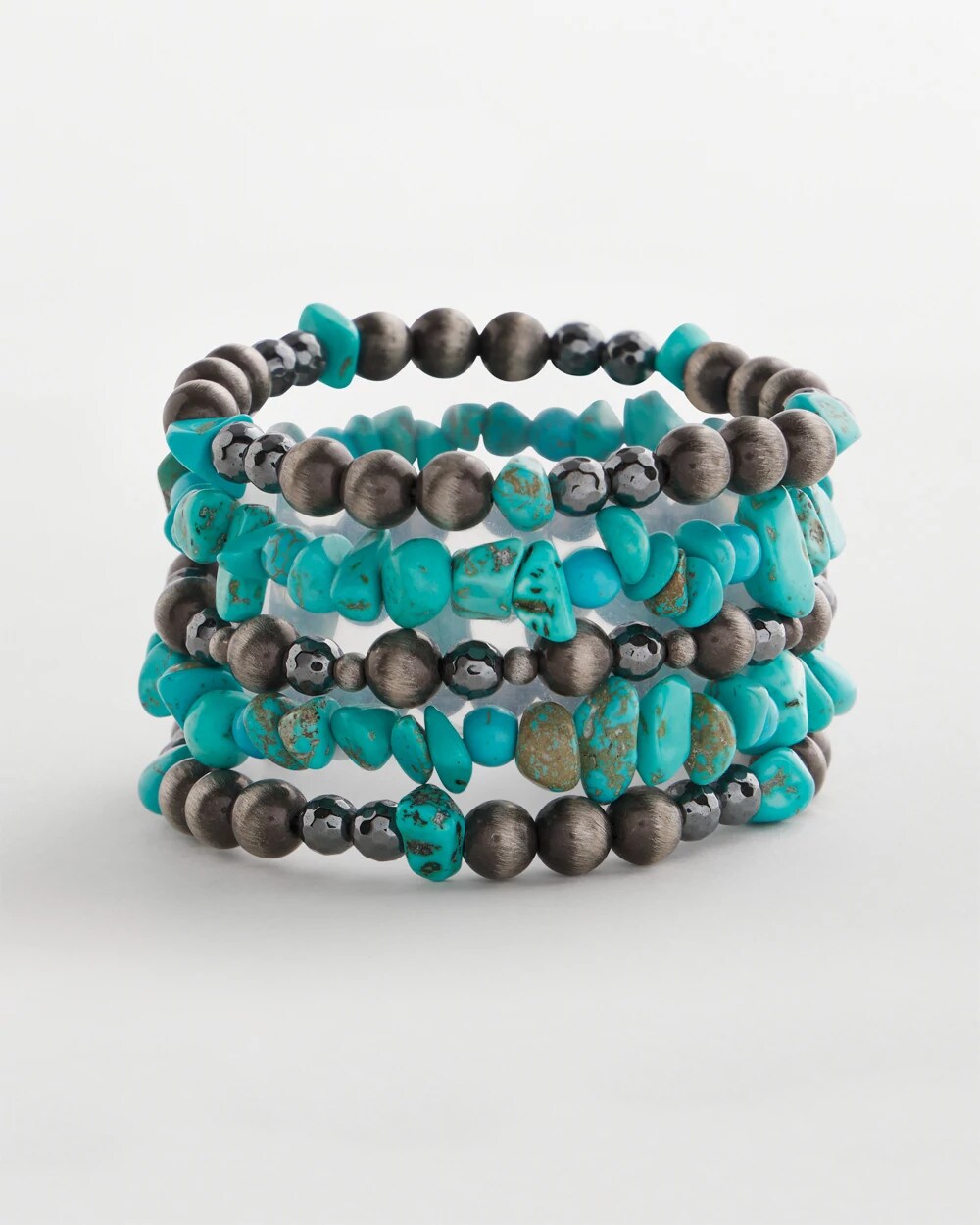 Chico's Turquoise Stone Stretch Set of Five Beaded Bracelets TURQUOISE