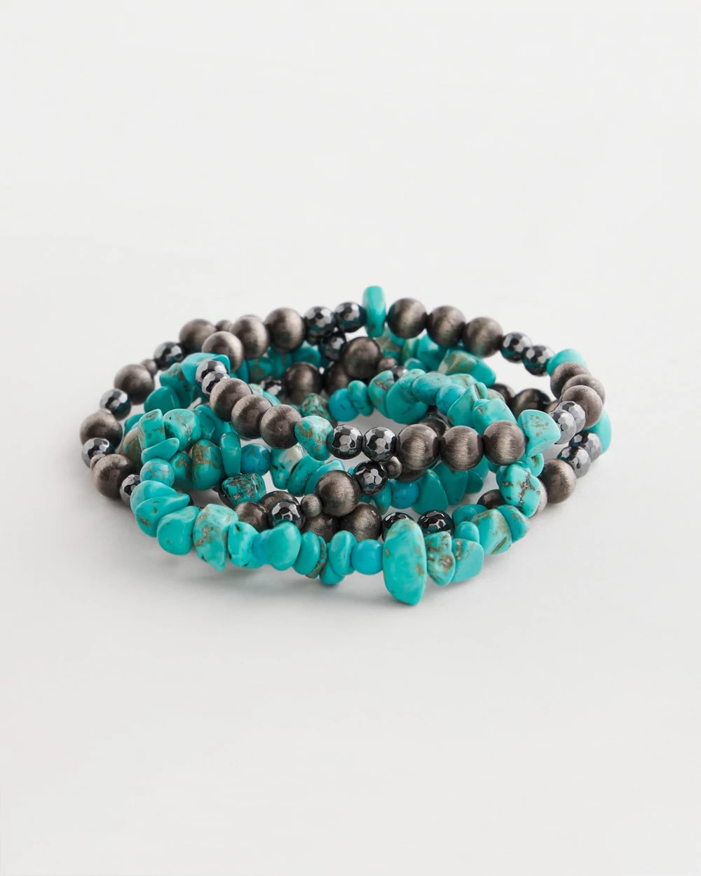Chico's Turquoise Stone Stretch Set of Five Beaded Bracelets TURQUOISE