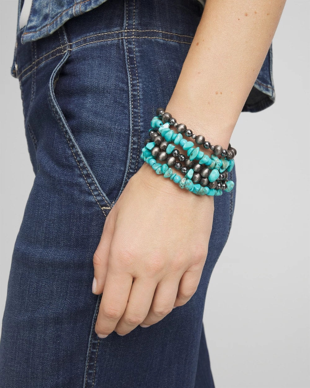 Chico's Turquoise Stone Stretch Set of Five Beaded Bracelets TURQUOISE