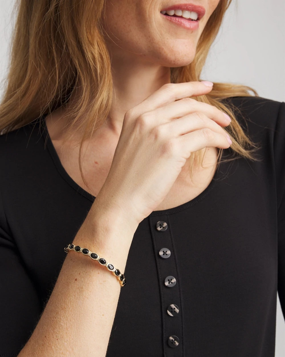 Chico's Small Black Faceted Gem Stretch Cuff Bracelet BLACK